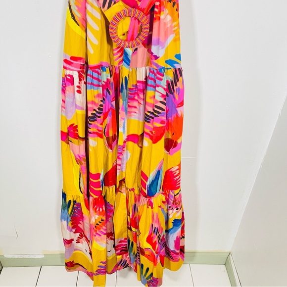 NEW FARM Rio Neon Macaws Tiered Maxi Dress Resortwear Vacation Tropical Bohemian - Picture 8 of 13
